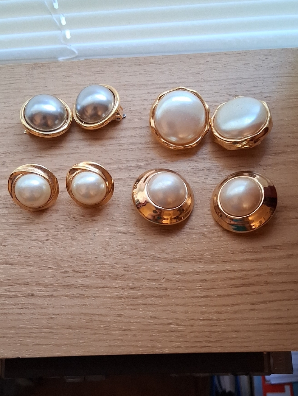 Vintage Gold and Pearl Button-Style Clip Earrings - Women Jewelry